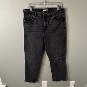 Loft Straight Crop Acid Wash Distressed Jeans